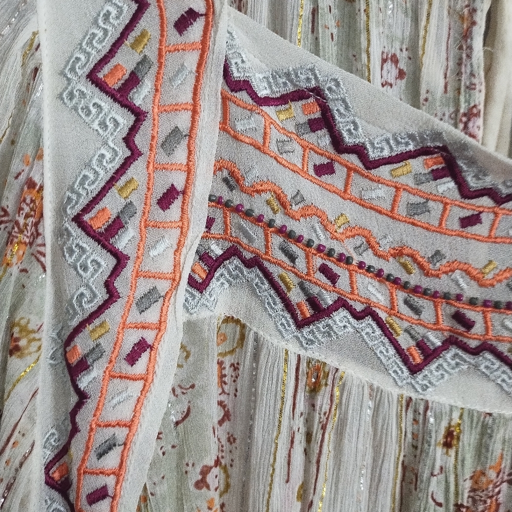 Free People Dance Magic Embroidered Yoke Flowy Boho Festival Hippie Tunic L - Picture 10 of 12